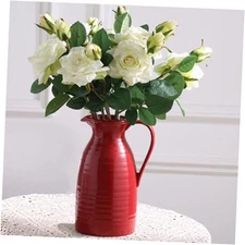   Farmhouse Pitcher Vase for Flowers- Ceramic Pitcher Vase Red - Pitcher Vase