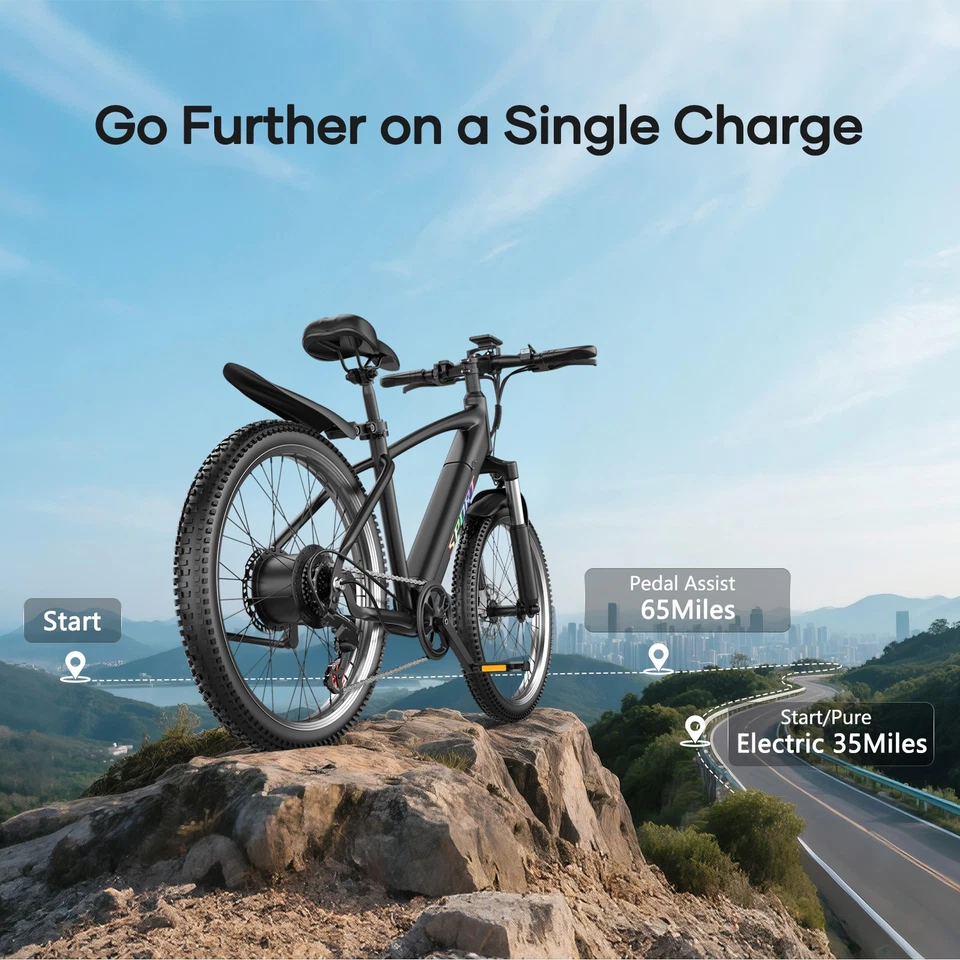 26" Electric Bike 1500W Peak 65 Mlies 25mph E Bikes Commuter 48V eMTB City Bike - Image 3 of 4