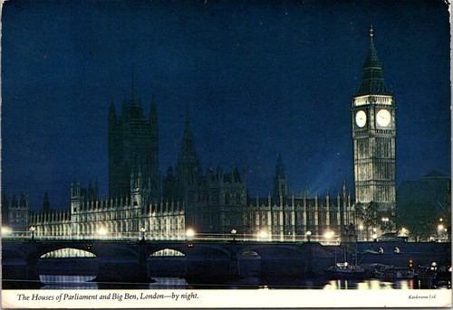 Vintage Postkarte House Of Parliament & Big Ben Night London England UK um 1973 - Bild 2 von 3