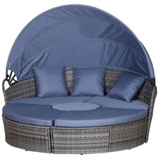 Outsunny Rattan Garden Daybed Sun Lounger Sofa Set w/ Canopy, Grey/Blue Grey