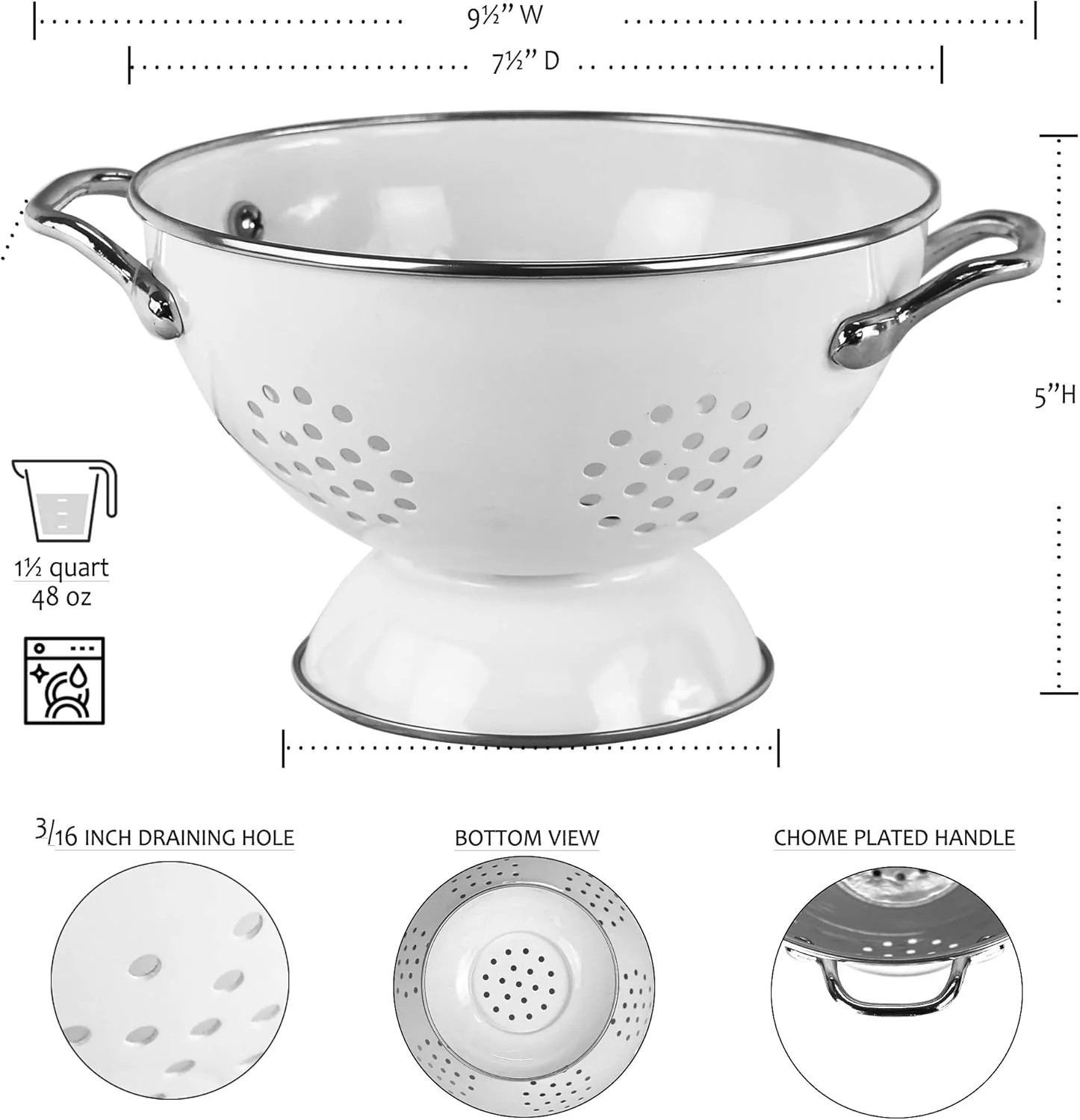 Reston Lloyd Calypso Basics 1.5 Qt Enameled Colander – White Kitchen Strainer
