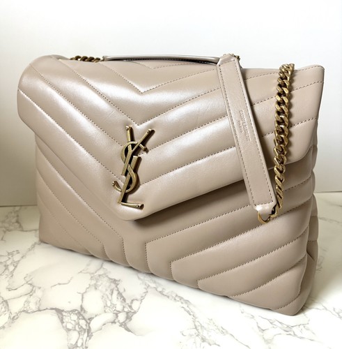 RARE Saint Laurent YSL Medium Loulou Leather Shoulder Bag Dark Beige $3400