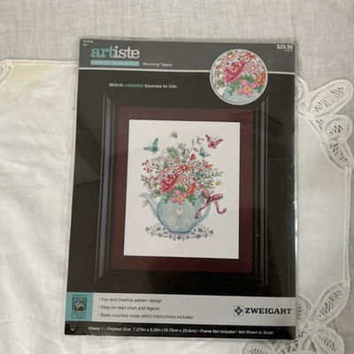 New Artiste Counted Cross Stitch BLOOMING TEAPOT  Kit Zweigart 7.37'' X 9.25''