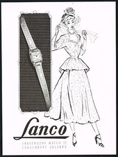 1940s Original Vintage Langendorf Lanco Watch Art Print Ad
