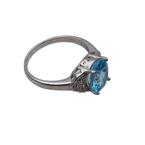 Anello art deco in argento e topazio blu, regala gioielli antichi e vintage. - Foto 6 di 12