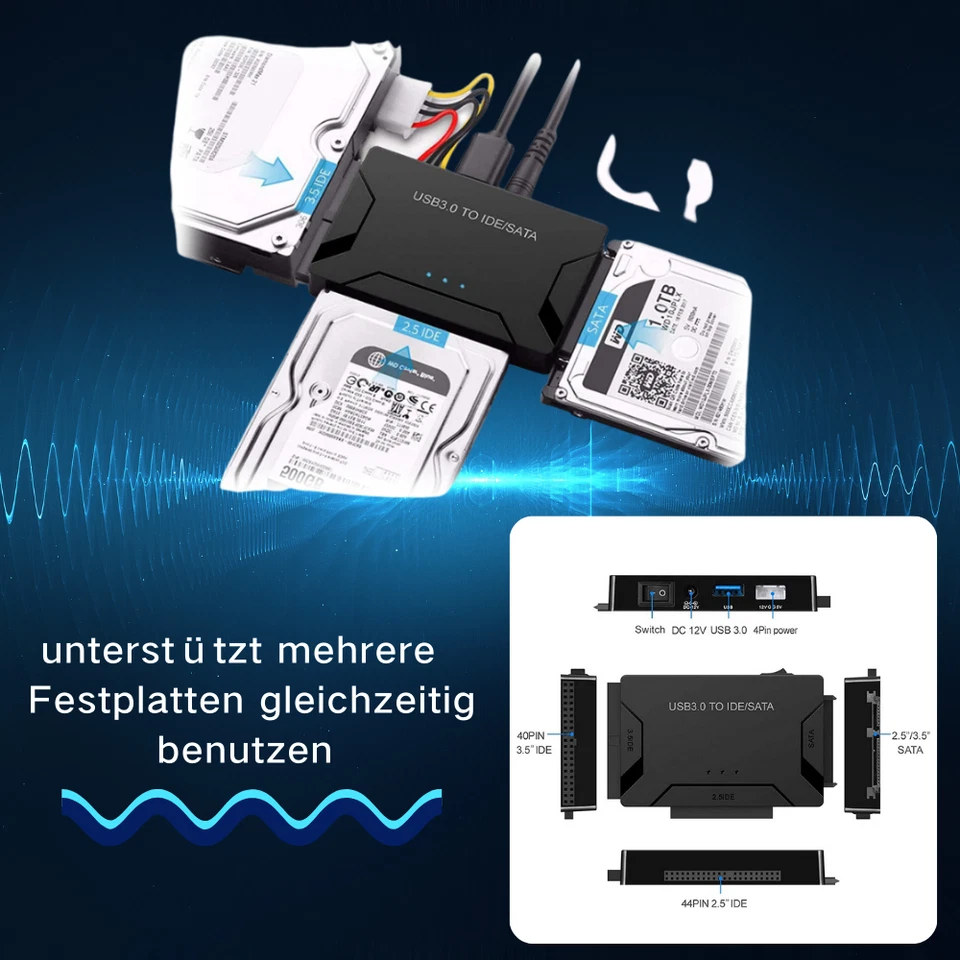 L40C USB 3.0 zu IDE SATA Konverter 2.5" 3.5" Festplatte extern Sata USB Adapter - Bild 3 von 4