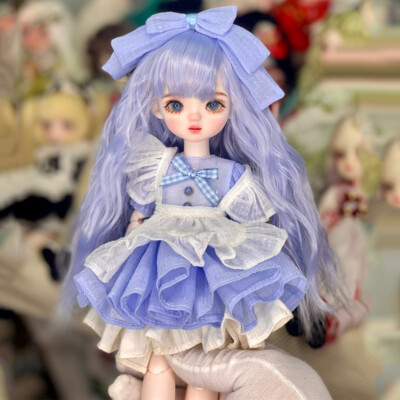 30cm Height Cute Girl Doll Kids Toy Long Wavy Blue Wigs Dress Shoes Full Set