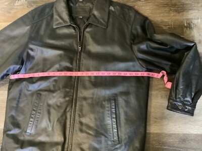 St John's Bay Mens Leather Bomber Jacket Black Full Zip RN