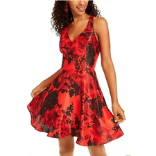 City Studio Junior Womens 3 Black Red V Neck Fit Flare Mini Dress NWT BI22