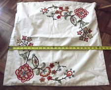 Pottery Barn Pillow Cover Crewel Embroidered Flowers 100 Cotton Cream Orange