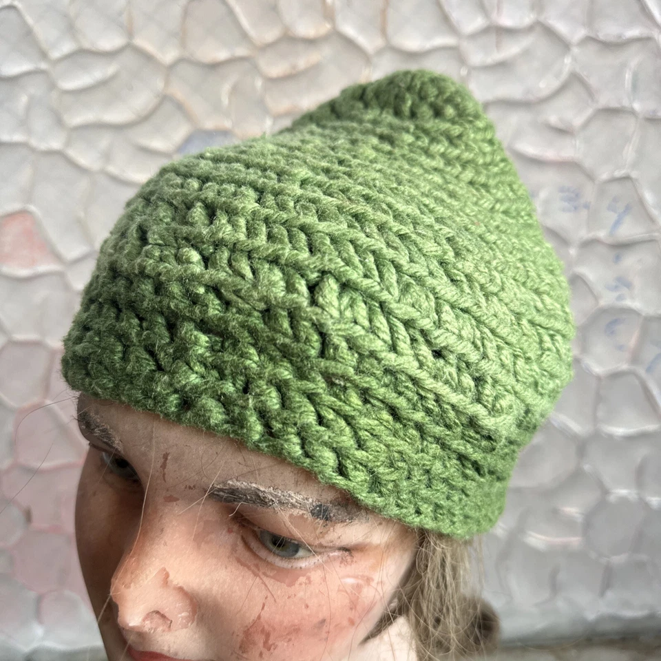 Gorro tejido verde vintage años 50 1960 dos tonos tocado invierno Foto 2 de 4