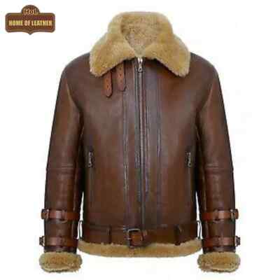 Men's RAF Aviator Pilot B3 Flying Bomber Shearling Fur Irvin Real Leather Jacket