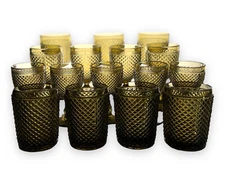 Set Of 16 Vista Alegre Bicos Modern Classic Brown Old Fashioned Glass