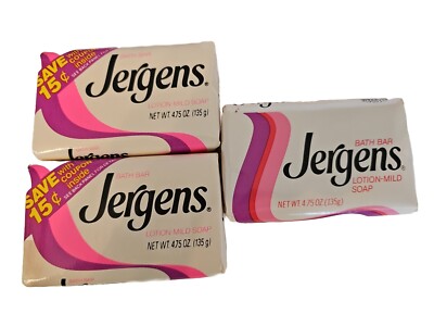 3 - Vintage Jergens Bath Bar Lotion Mild Soap 4.75 oz bars NOS Made In USA Prop