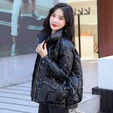 Daunen Parka Jacke Damen Synthetik Over schwarz glänzend kurz warm 42507