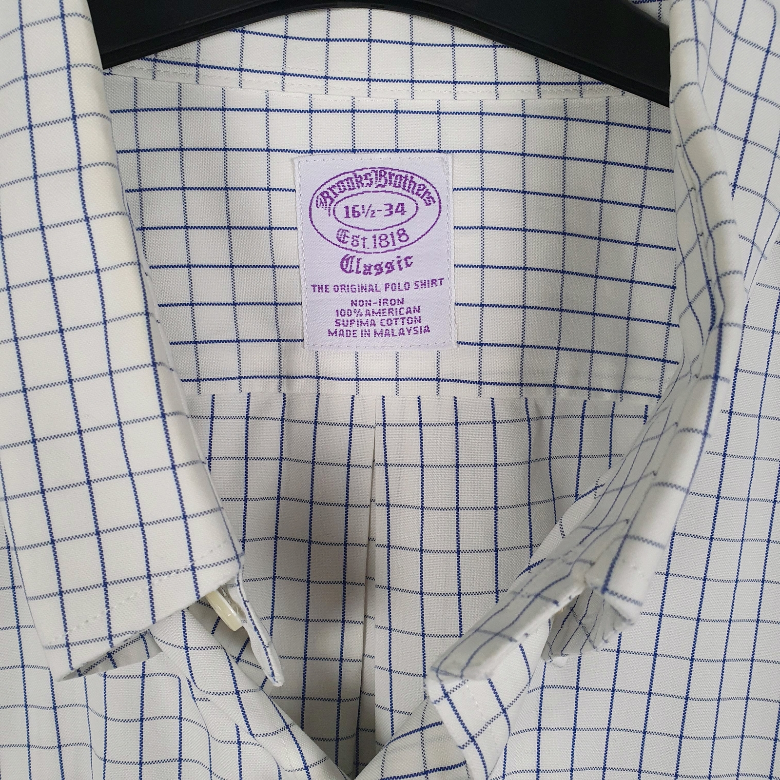 BROOKS BROTHERS White Check Shirt Classic Fit Long Sleeve Casual Cotton Mens L image 4