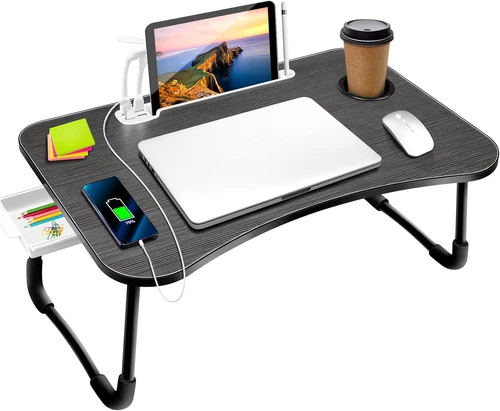 Laptop Bed Desk,Portable Foldable Laptop Lap Desk Tray Table with USB Charge Por