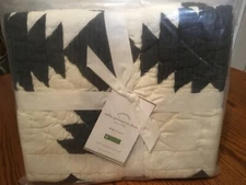 Pottery Barn Tallie Geo Geometric euro Quilted Sham Ivory Charcoal Black