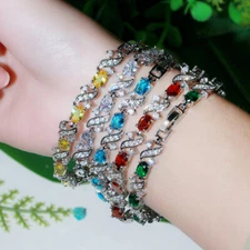 Red CZ Tennis Charm Link Bracelet Silver Plated Cubic Zircon Fashion Brand Gift