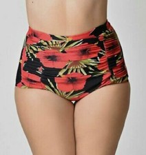  44 Unique Vintage Women's Red Hibiscus Monroe High Waist Swim Bottom Size S