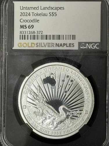 Untamed Landscapes 2024 Tokelau S $5 Crocodile MS 69 NGC