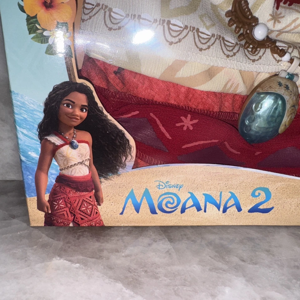 DISNEY Moana Disfraz XS Princesa Vestido Falda con Collar Niña Halloween 3-4T NUEVO Foto 2 de 4