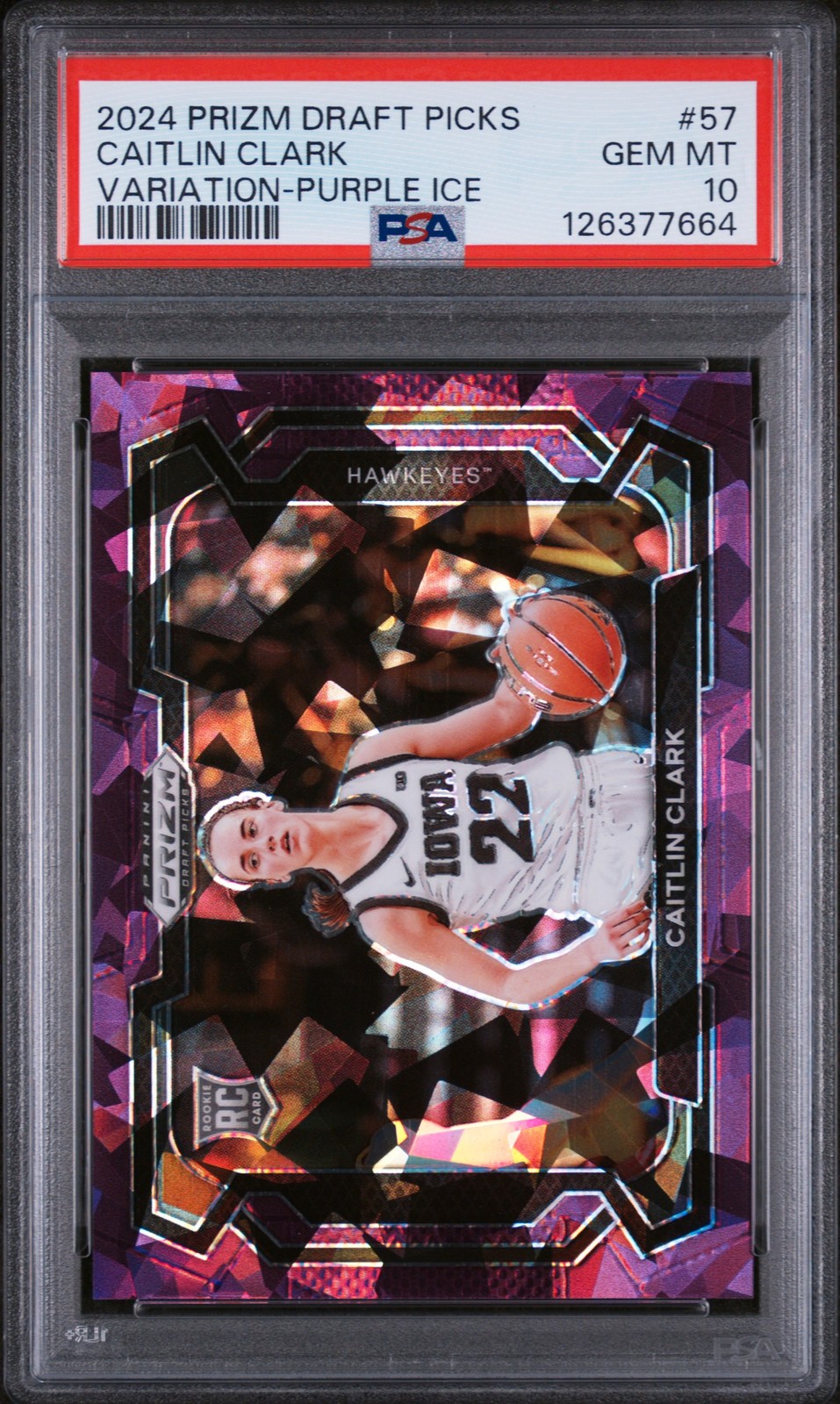 2024 PANINI PRIZM DRAFT PICKS VAR-PURPLE ICE #57 CAITLIN CLARK 126/149 PSA 10