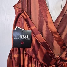 House of Aama x Target Orange/Red Striped Satin Halter Midi Dress Medium NWT