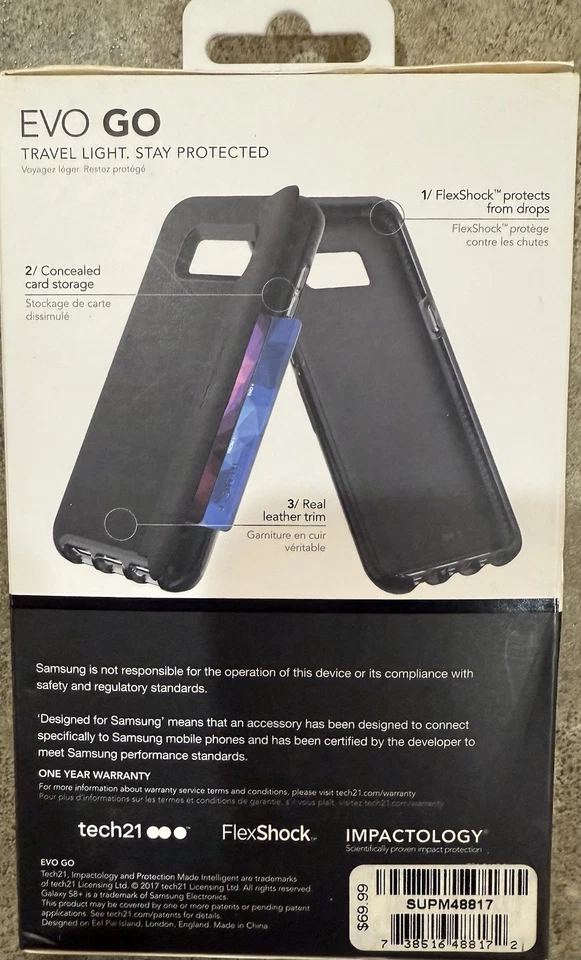 TWO CASES tech21 Evo Go Leather Case Compatible w/ Samsung Galaxy S8+BLACK NEW - Image 2 of 4