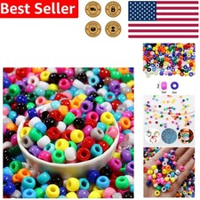 Pony Beads 500 Vibrant Mixed Colors Big Hole Acrylic Plastic Crafting Jewelry