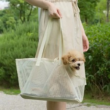 Portable Mesh Pet Carrier Bag Breathable Summer Use Foldable Pet Tote Shoulder C