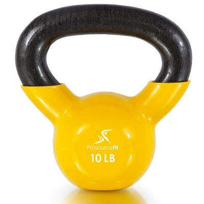 ProsourceFit 10 lb Vinyl Coated Cast Iron Kettlebell Full Body Workout Yellow