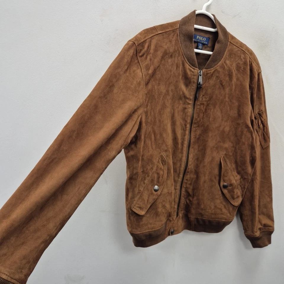 Ralph Lauren Polo Brown Soft Suede Goat Leather Bomber Jacket Coat Size Large - Image 3 of 4