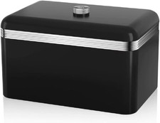 Image of Swan SWKA1010BN Retro Bread Bin, Metal, 18 Litre, Square Black