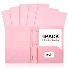 Sturdy Plastic Folder with Pockets,6 Pack,Heavy Duty Two Pocket 3 Prong Folde...