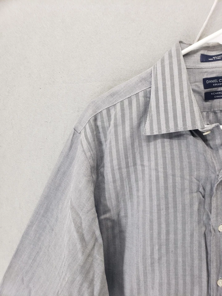 Daniel Cremieux Shirt Mens 17 35 Herringbone Stripe Richard Classic Fit Dress - Image 2 of 4