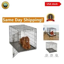 42-Inch Folding Metal Dog Crate with Leak-Proof Pan Lockable Security Features