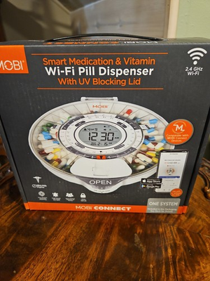 #ad MOBI Smart Medication amp; Vitamin Wi Fi Pill Dispenser w UV Blocking Lid $130.00