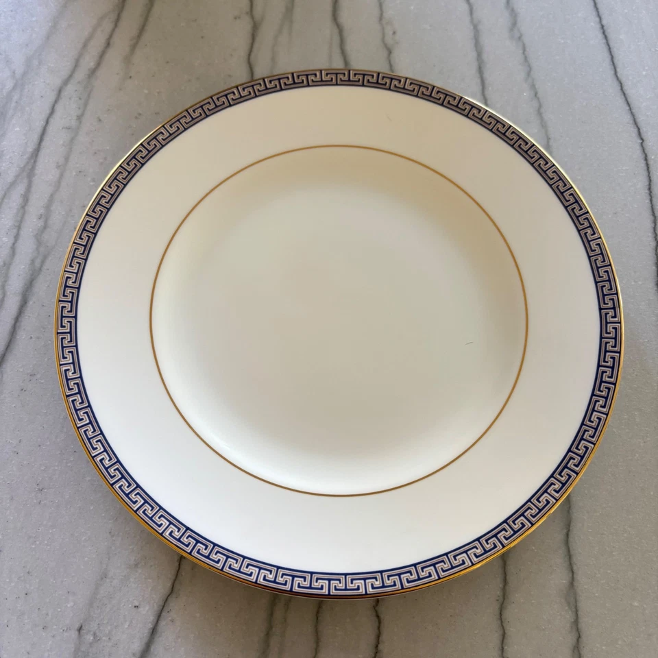 Wedgwood Palatia China Salad Plates 8" Set of 4 Blue Greek Key Gold Excellent - Image 3 of 4