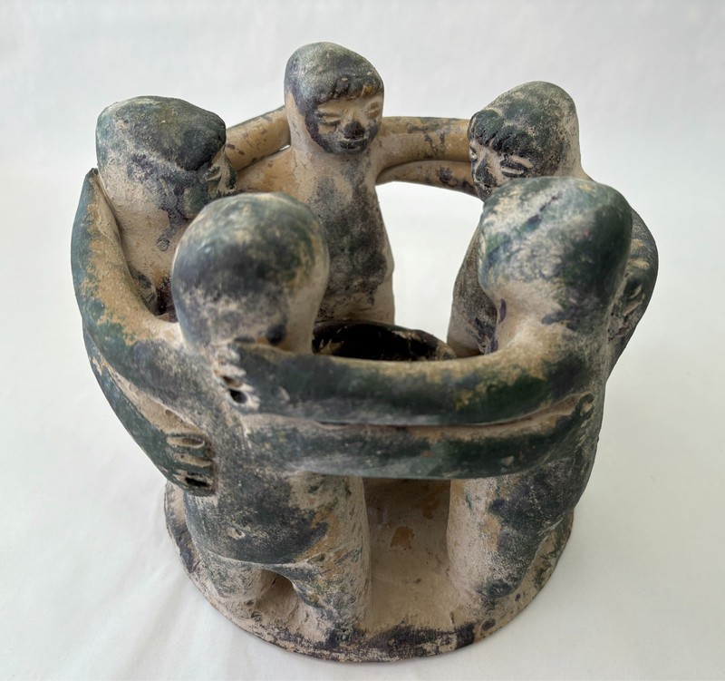 CIRCLE OF FRIENDS MAYAN AZTEC POTTERY CANDLE HOLDER  - 7 1/2" TALL