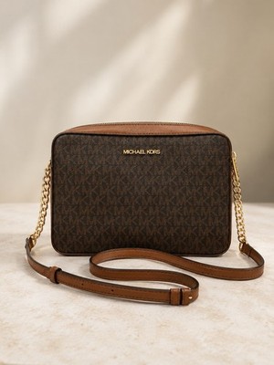 Michael Kors Jet Set Large East/West Crossbody Bag Brown Signature MK New NWOT