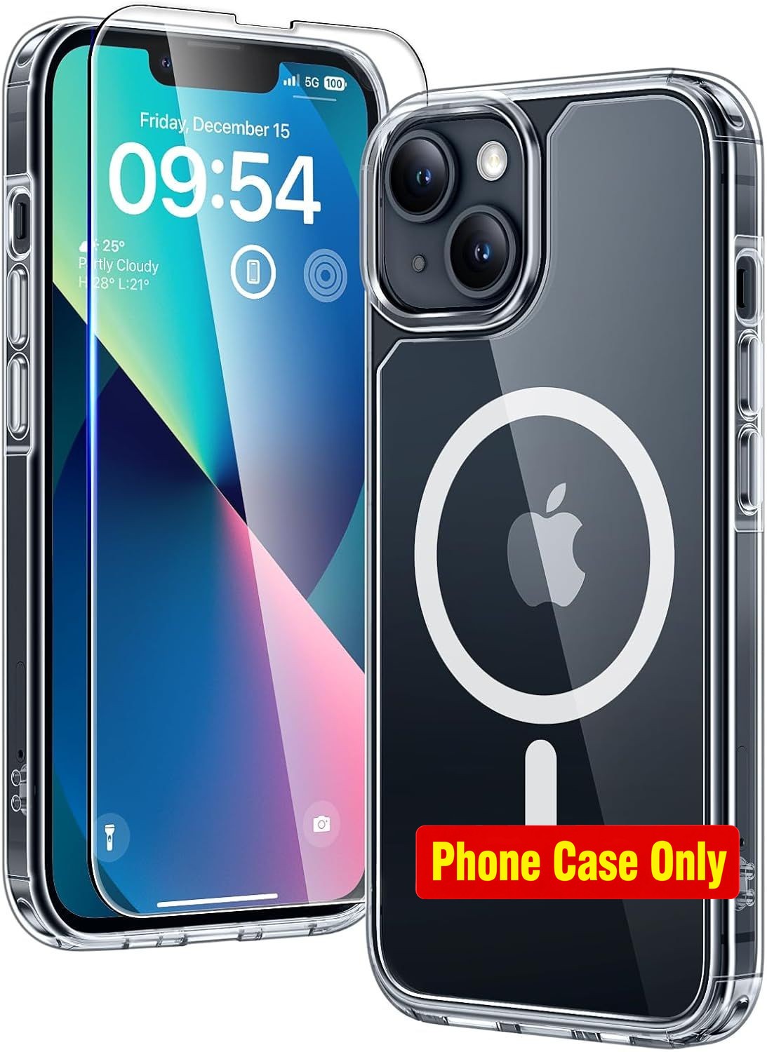 iPhone 13 Case, Clear with Screen Protector, Not-Yellowing Military-Grade Protec