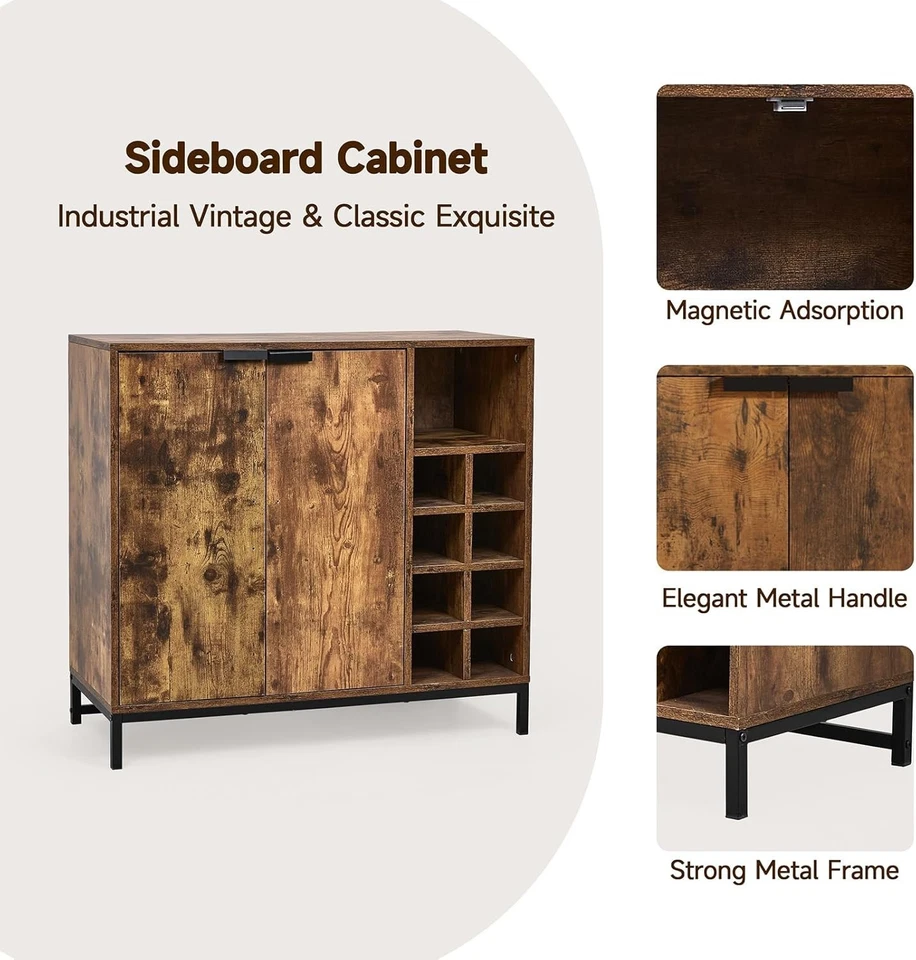 Rustic Sideboard Cabinet with Wine Rack Storage | 2 Door Cupboard | 90cm Console - Image 3 of 4