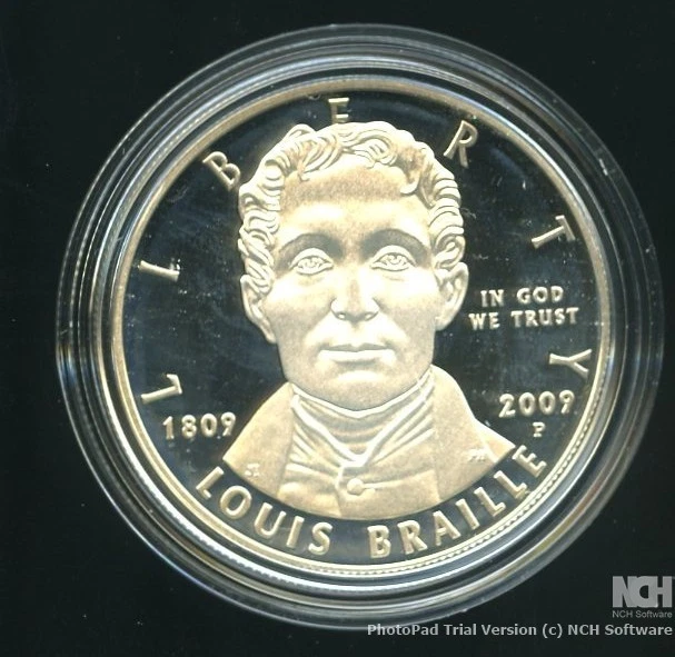 2009 Louis Braille PROOF Bicentennial Silver Dollar P - Image 2 of 3