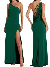 Ieena Mac Duggal One Shoulder Jersey Draped Open Back Gown Emerald Green Size 10