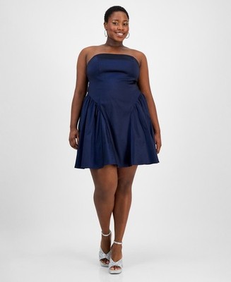 Emerald Sundae Plus Size Strapless Taffeta Dress Juniors 16 Navy Zip Closure