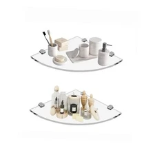 2-Pack Glass Corner Shower Shelves, Clean Glass Shower Wall Transparent-fba