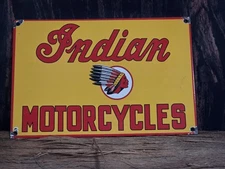 VINTAGE INDIAN MOTORCYCLE PORCELAIN DEALERSHIP SIGN 12" X 8".