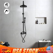 Shower Faucet Set Rain Head Wall Mount Mixer Taps With Hand Spray Matte Black