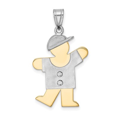 14k Bicolor The Kids Medium Boy mit Hut links AA Diamant Kuss Anhänger XK513A